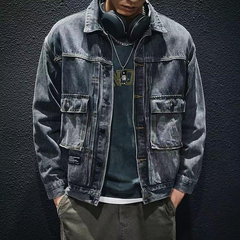 Mens Fashion Denim Jacket - الرجال فضفاضة تناسب الدنيم سترة مع