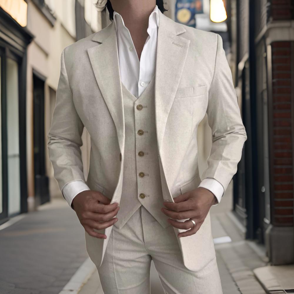 Slim Fit Blazer Men - 3 قطع الكتان الرجال الدعاوى لحفلة