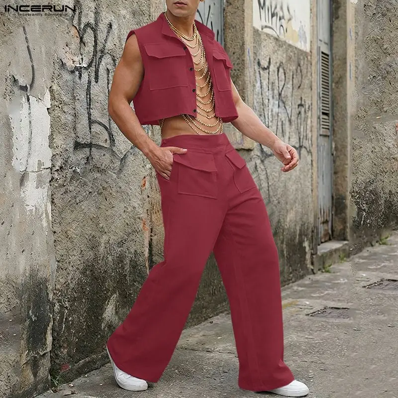 Mens Fashion Casual Outfits - طقم رجالي من INCERUN، قميص بدون