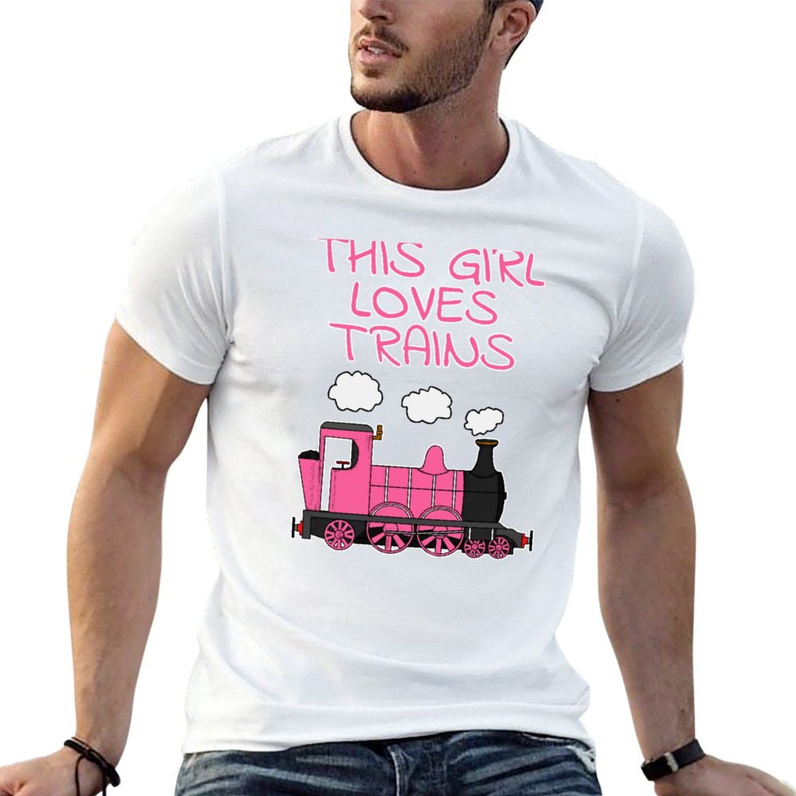 Men'S Fashion Pink Shirt - تي شيرت This Girl Loves Trains،