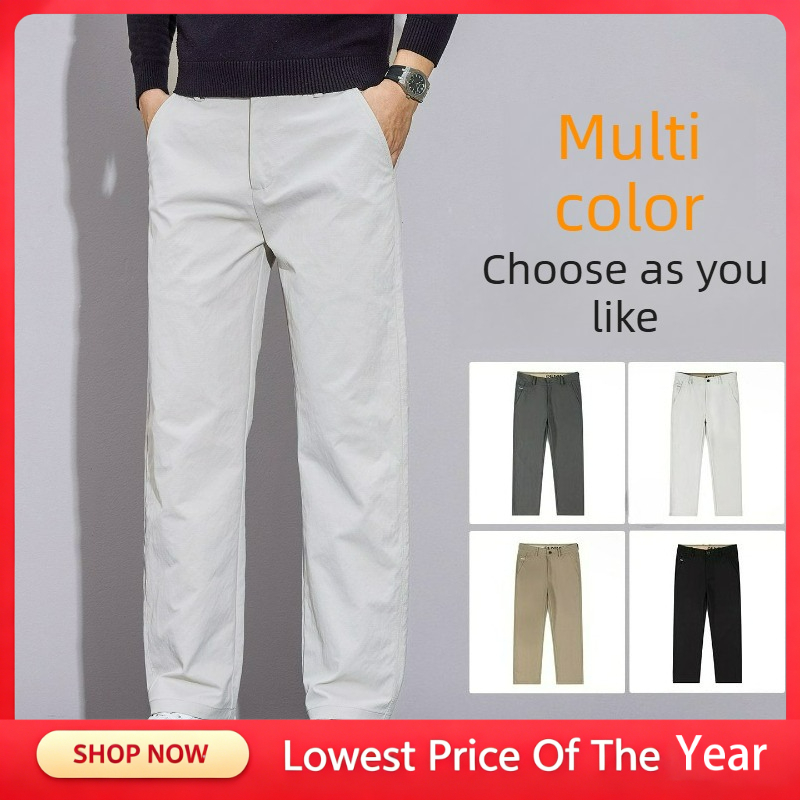 Men'S Fashion Khaki Pants - بنطلون رجالي كاجوال للعمل، لون موحد،