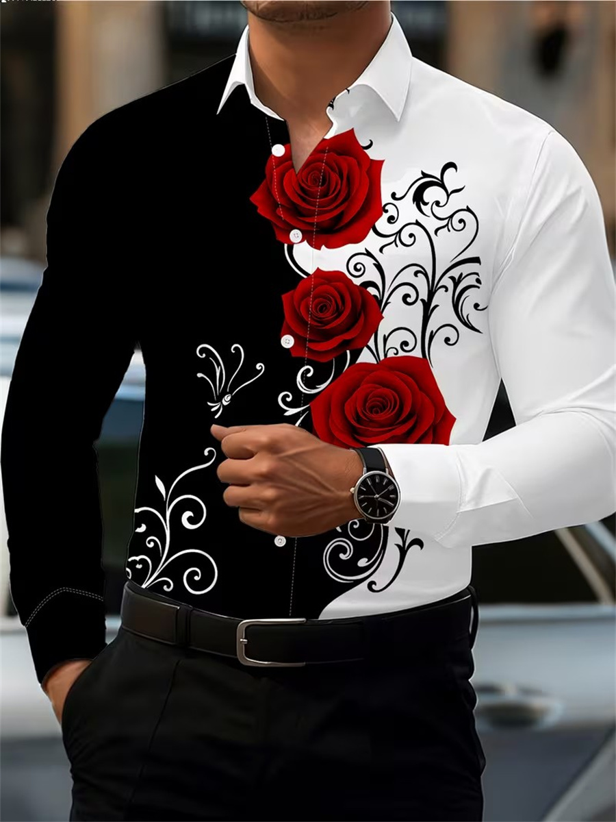 Mens Fashion Casual Outfits - قميص رجالي بأكمام طويلة مزين بطبعة