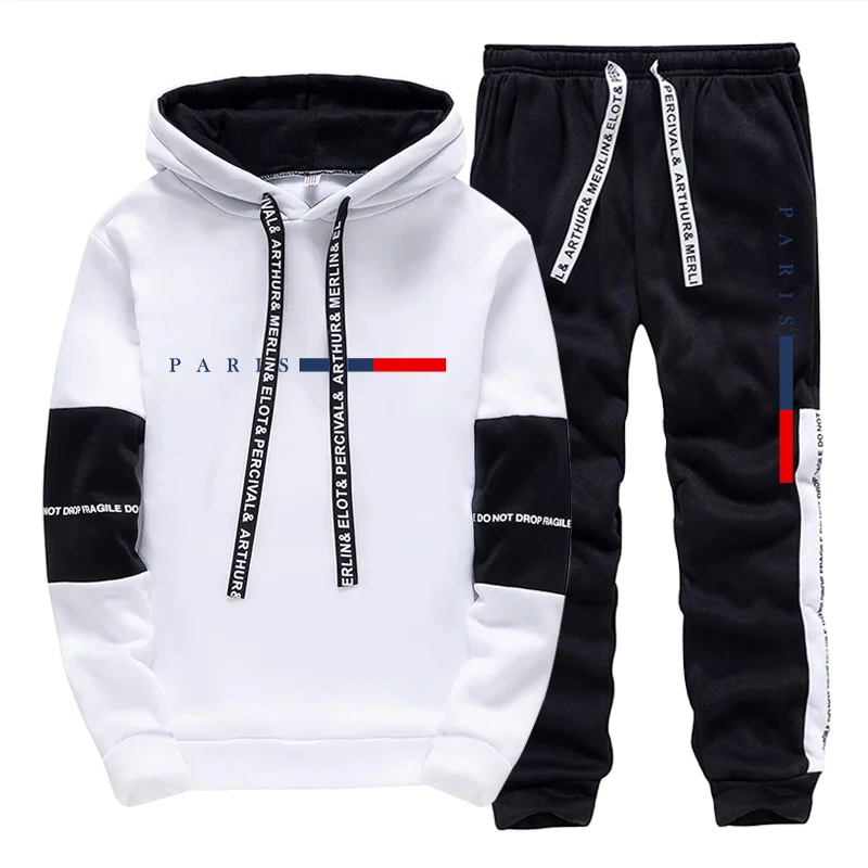 Mens Fashion Casual Outfits - طقم رجالي/هودي/بنطلون بتصميم باريسي عصري للخريف