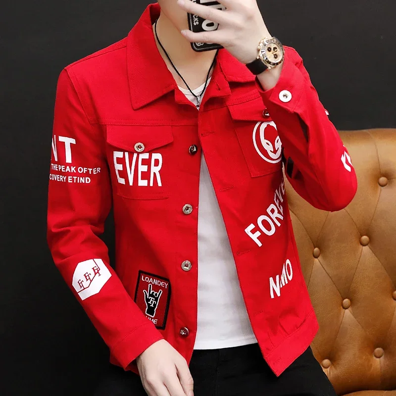 Mens Fashion Denim Jacket - 35 ربيع الخريف جديد الرجال عارضة