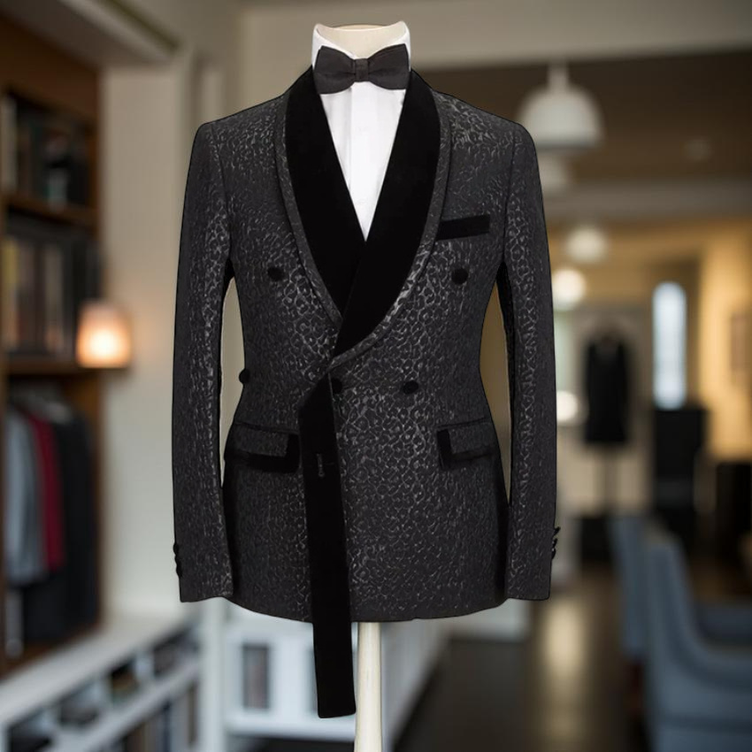 Slim Fit Blazer Men - الأزهار مزدوجة الصدر الرجال الدعاوى 2