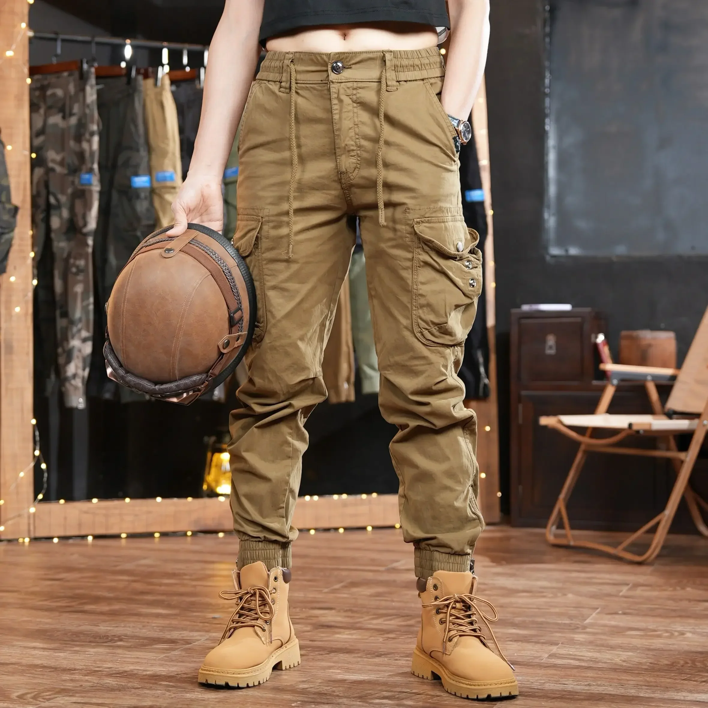 Men'S Fashion Khaki Pants - بنطال كارجو متعدد الجيوب للرجال في