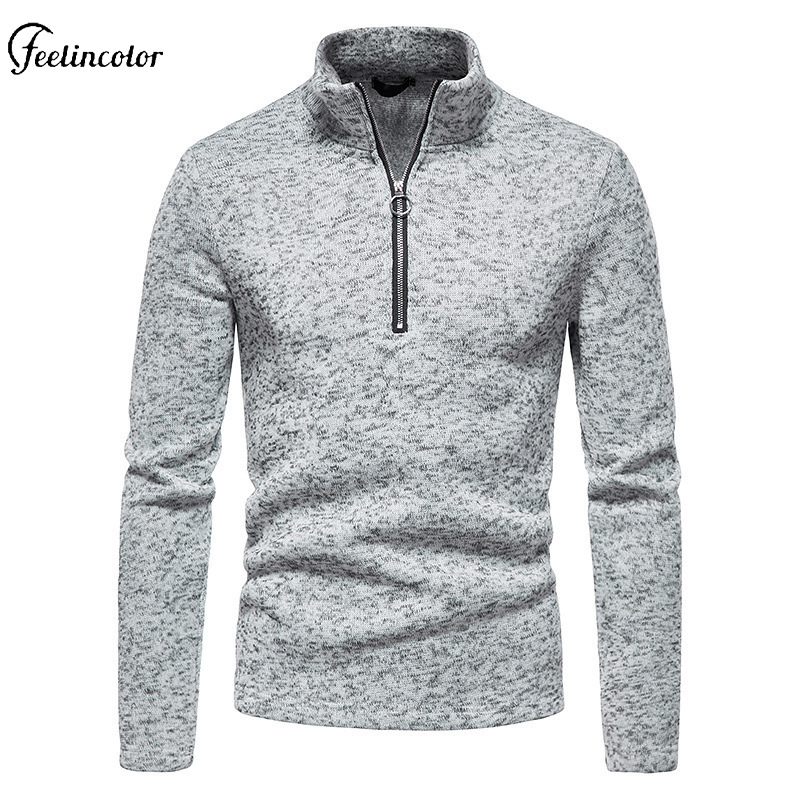 Mens Fashion Quarter Zip - الرجال Heathered رمادي الربع البريدي الياقة