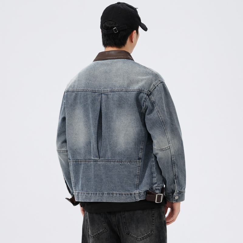 جاكيت دنيم رجالي بياقة جلدية،  - مراجعة Mens Fashion Denim Jacket وسعره