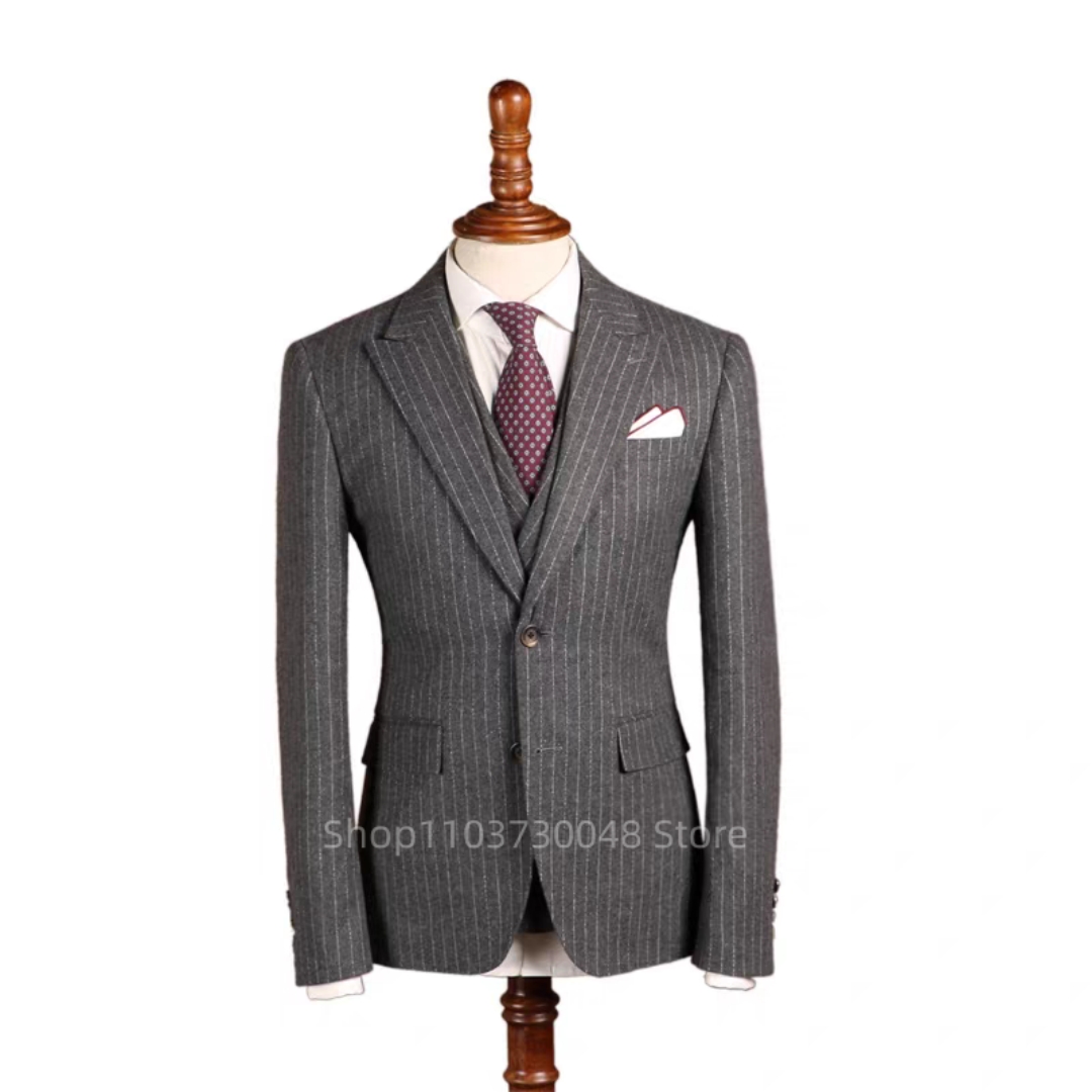 بدلة رجالية رمادية مخططة جديدة - مراجعة Slim Fit Blazer Men وسعره