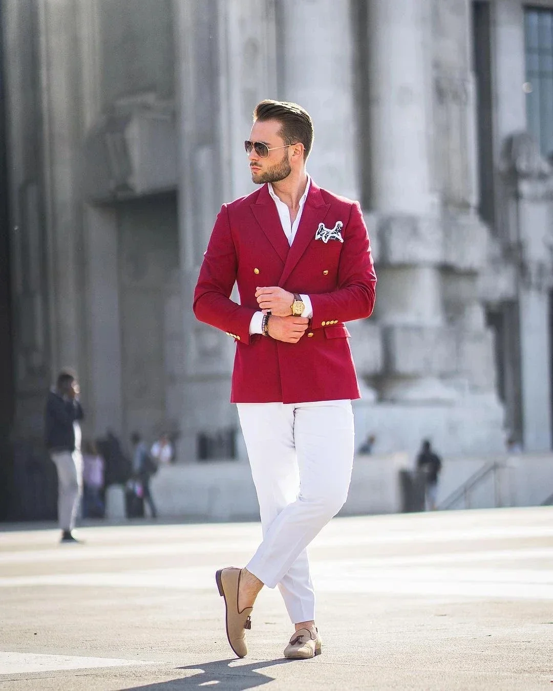 بدلة رجالية أنيقة بسترة حمراء  - مراجعة Slim Fit Blazer Men وسعره