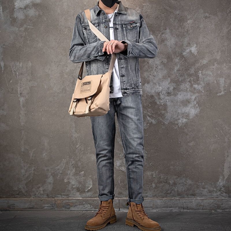 طقم جاكيت دنيم رجالي عصري غير  - مراجعة Mens Fashion Denim Jacket وسعره